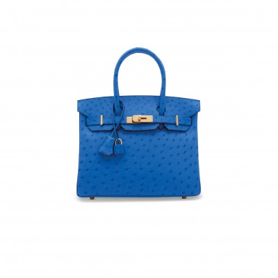 HERMÈS MASTER BIRKIN 30 OSTRICH LEATHER ELECTRIC BLUE GOLD BUCKLE H041933CK82 (30*22*16cm)